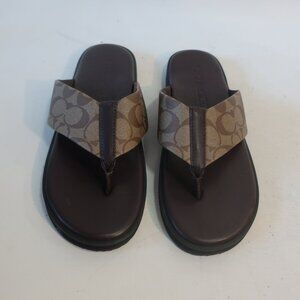 Mens Coach Brown Logo Toe Thong Sandals 11D